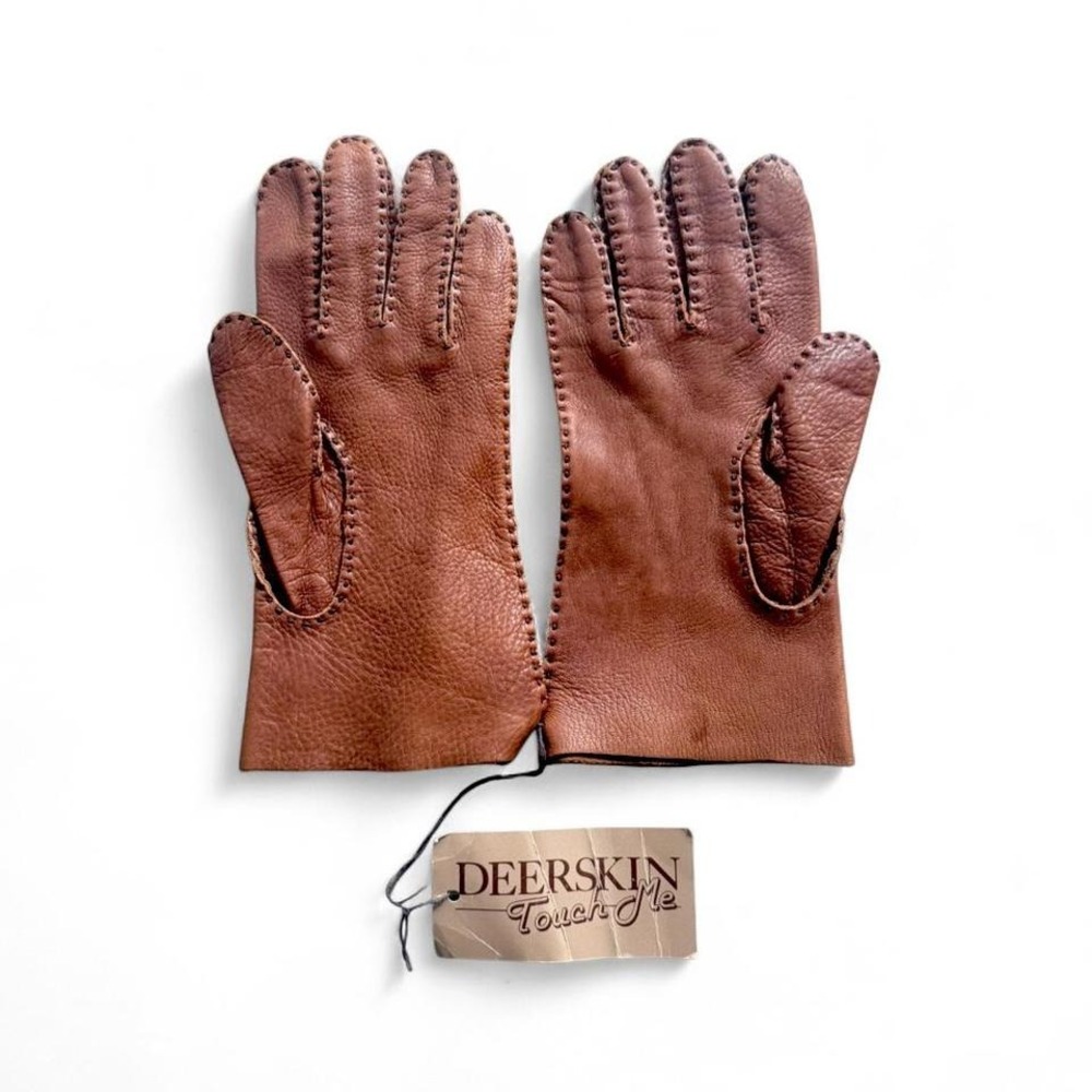 Deer Skin Leather‎ Gloves, Brown Stitch Detail
